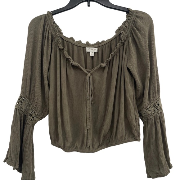 Off The Shoulder Navy Green Long Sleeve Top - Picture 1 of 3